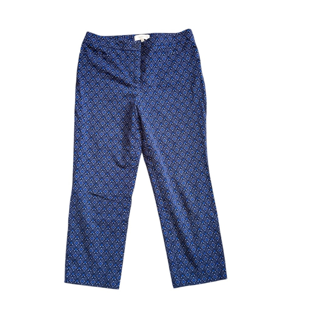 Talbots Navy Blue White Geometric Floral Print Casual Dress Pants